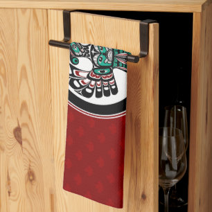 Native American Red Black Graphic Thunderbird Kökshandduk