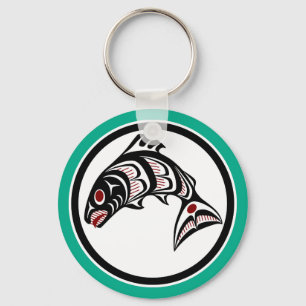 Native American Red Black Graphic Vector Salmon Nyckelring
