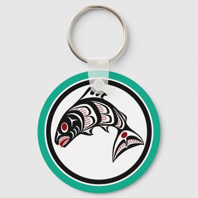 Native American Red Black Graphic Vector Salmon Nyckelring (Framsida)