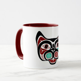Native American Red Black Green Haida Art Kitty Mugg