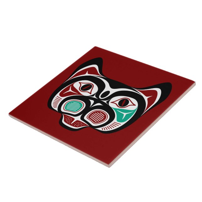 Native American Red Black Haida Art Kattunge Kakelplatta (Sidan)
