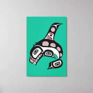Native American Red Black Haida Art Killer Whale Canvastryck