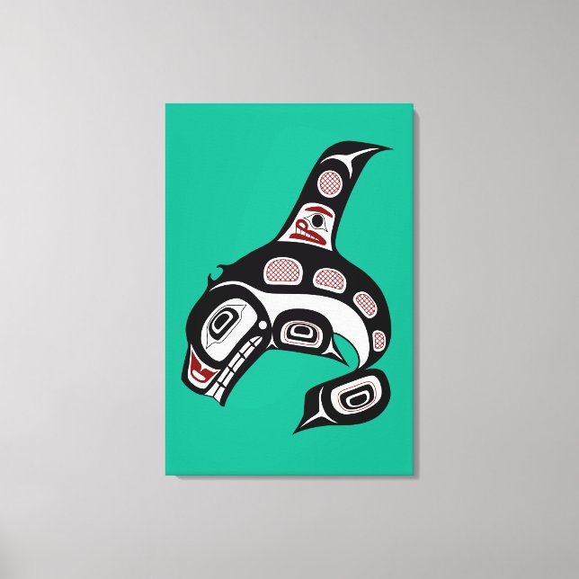 Native American Red Black Haida Art Killer Whale Canvastryck (Framsida)