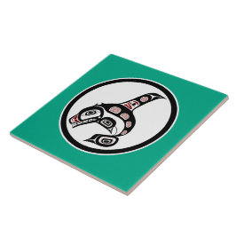Native American Red Black Haida Art Killer Whale Kakelplatta