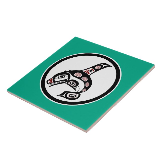 Native American Red Black Haida Art Killer Whale Kakelplatta (Sidan)