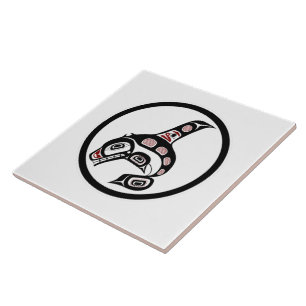 Native American Red Black Haida Art Killer Whale Kakelplatta