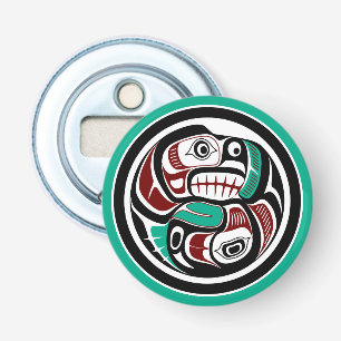 Native American Red Black Haida Art Otter Salmon Flasköppnare