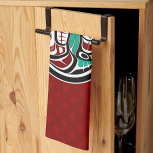 Native American Red Black Haida Art Otter Salmon Kökshandduk