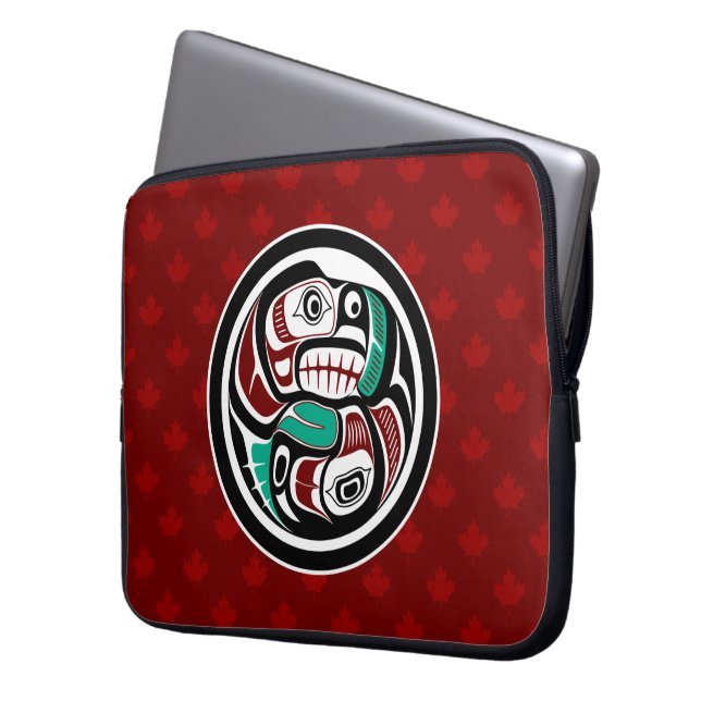 Native American Red Black Haida Art Otter Salmon Laptop Fodral (Framsidan Vänster)