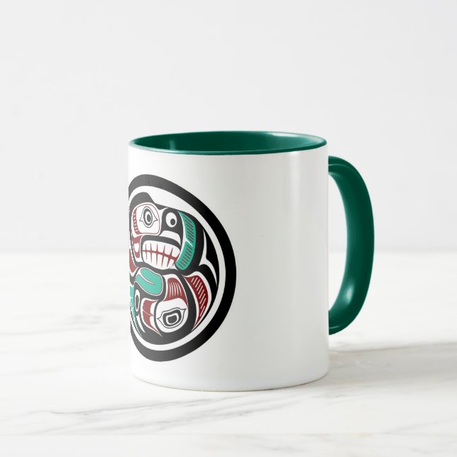Native American Red Black Haida Art Otter Salmon Mugg (Framsida höger)