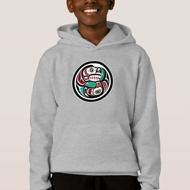 Native American Red Black Haida Art Otter Salmon T Shirt (Framsida)