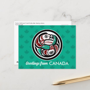 Native American Red Black Haida Art Otter Salmon Vykort