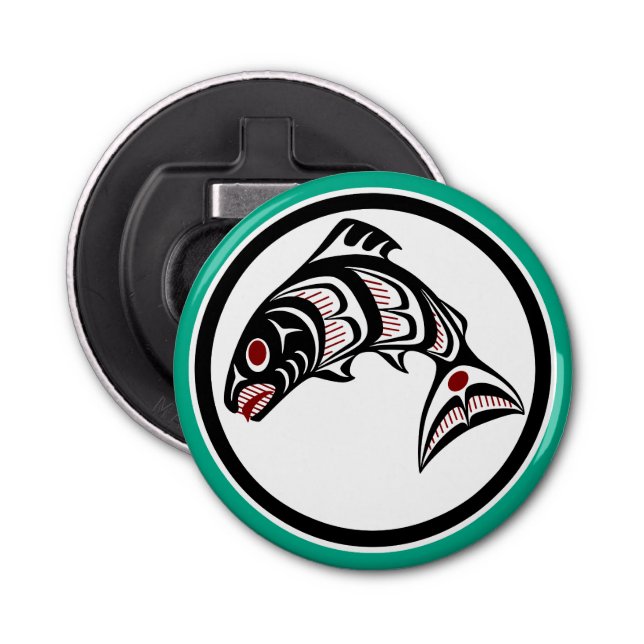 Native American Red Black Haida Art Salmon Flasköppnare (Framsidan)