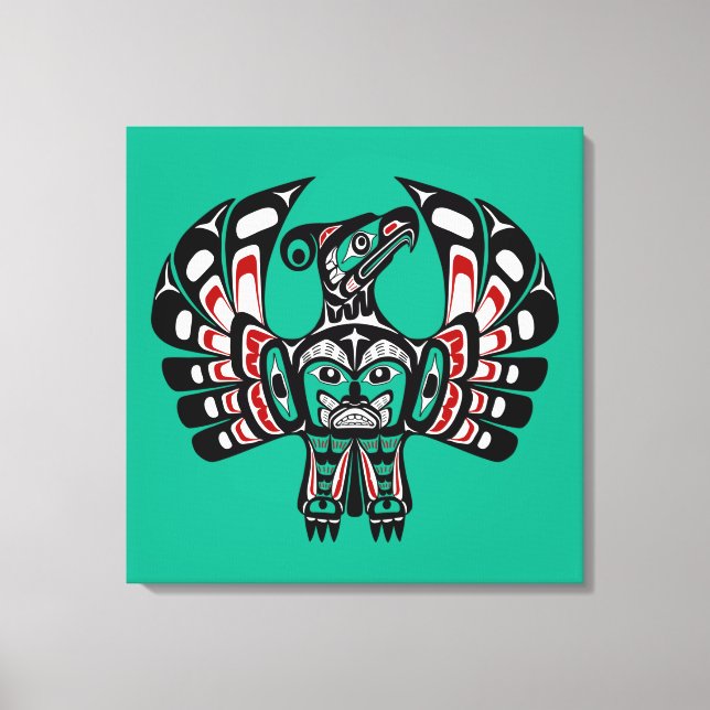 Native American Red Black Haida Art Thunderbird Canvastryck (Framsida)