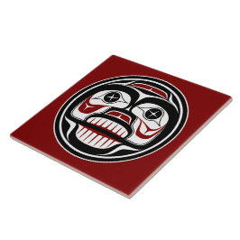 Native American Red Black Haida Art Weeping Skull Kakelplatta