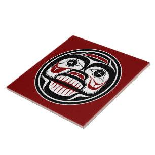 Native American Red Black Haida Art Weeping Skull Kakelplatta