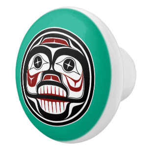 Native American Red Black Haida Art Weeping Skull Knopp