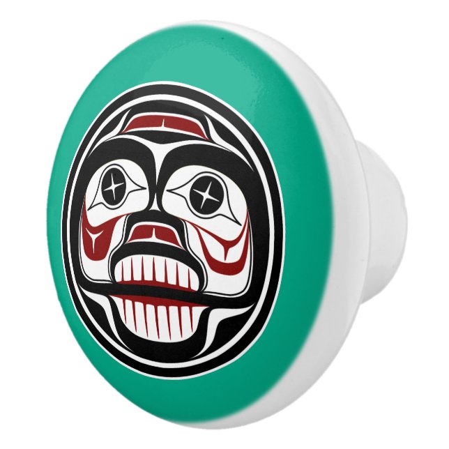 Native American Red Black Haida Art Weeping Skull Knopp (Höger)