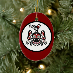 Native American Red Black Kaigani Thunderbird Julgransprydnad Keramik