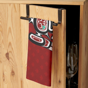 Native American Red Black Kaigani Thunderbird Kökshandduk