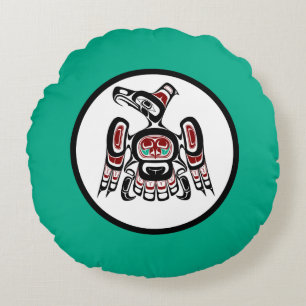 Native American Red Black Kaigani Thunderbird Rund Kudde