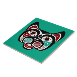 Native American Red Black Vector Art Kattunge Kakelplatta