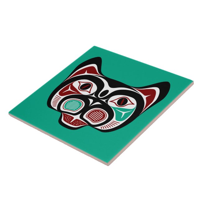 Native American Red Black Vector Art Kattunge Kakelplatta (Sidan)