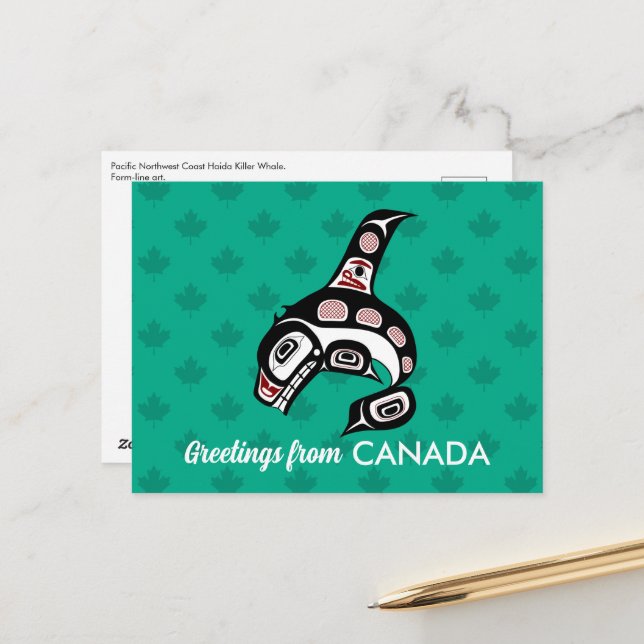 Native American Red Black Vector Art Killer Whale Vykort (Fram/Back In Situ)