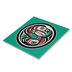 Native American Red Black Vector Art Otter Salmon Kakelplatta