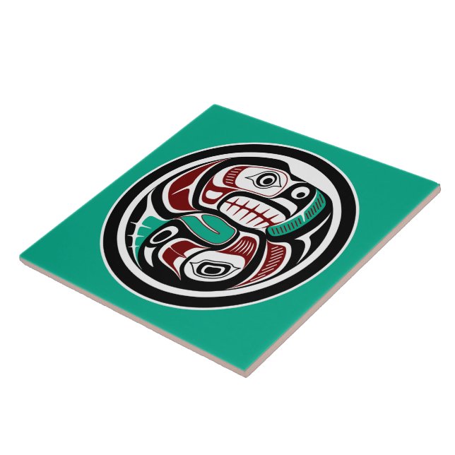 Native American Red Black Vector Art Otter Salmon Kakelplatta (Sidan)