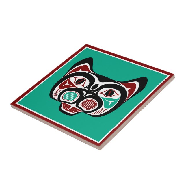 Native American Red Black Vector Haida Art Kattung Kakelplatta (Sidan)