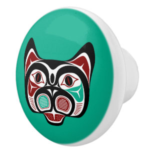 Native American Red Black Vector Haida Kattunge Knopp
