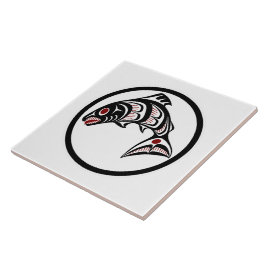 Native American Red Black White Haida Art Salmon Kakelplatta