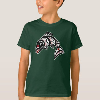 Native American Red Black White Haida Art Salmon T Shirt