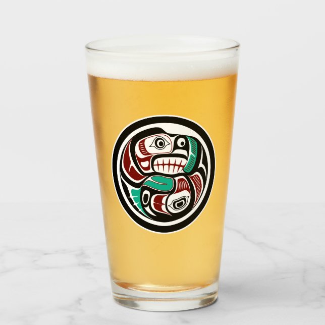 Native American Red Black White Haida Otter Salmon Glaskopp (Framsida fylld)