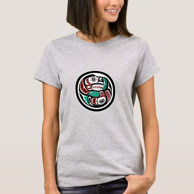 Native American Red Black White Haida Otter Salmon T Shirt (Framsida)