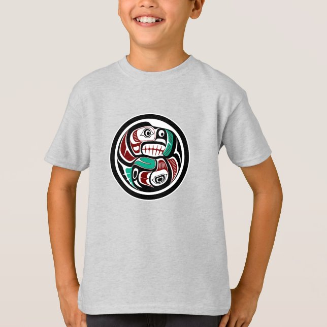 Native American Red Black White Haida Otter Salmon T Shirt (Framsida)