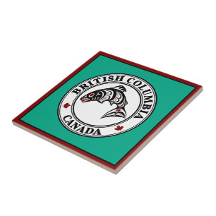 Native American Red Black White Haida Salmon Kakelplatta