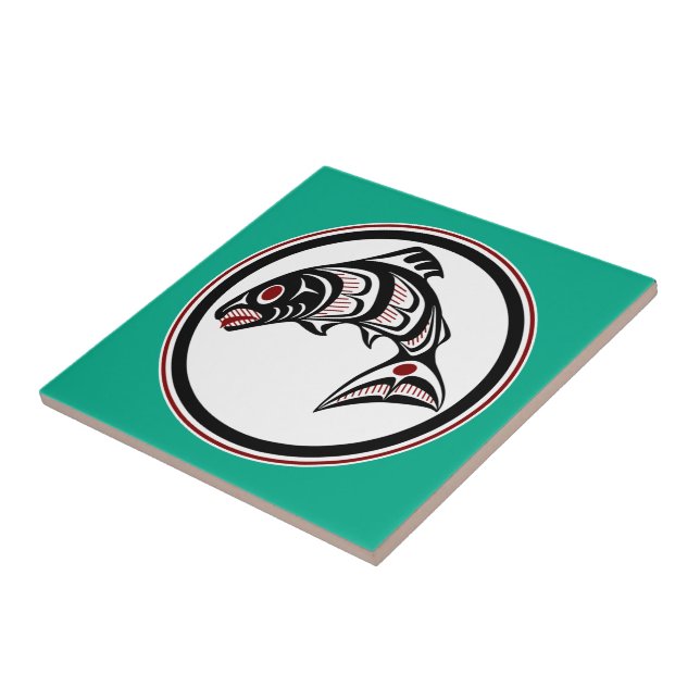 Native American Red Black White Haida Salmon Kakelplatta (Sidan)