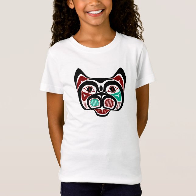 Native American Red White Black Haida Kattunge T Shirt (Framsida)