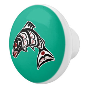Native American Red White Black Haida Salmon Knopp