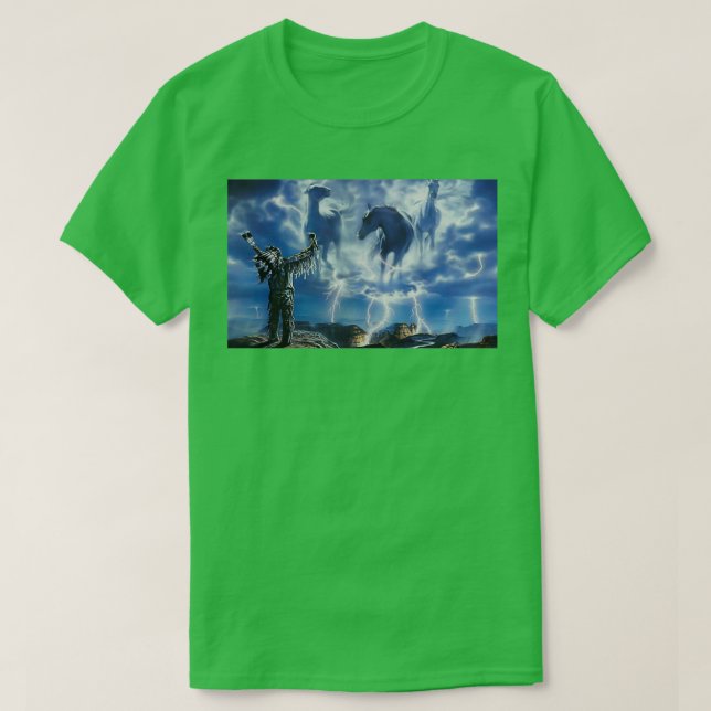 Native American Shaman Calling Thunder T Shirt (Design framsida)