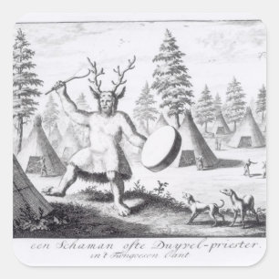 Native American Shaman Fyrkantigt Klistermärke