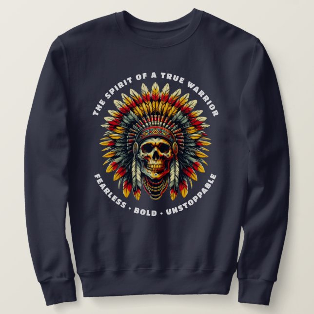 Native American Skull Chief Lång Ärmad Tröja (Design framsida)