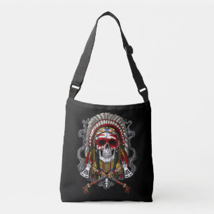 Native American Skull Indian Chief Headdress Axelväska