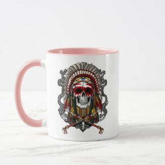 Native American Skull Indian Chief Headdress Mugg