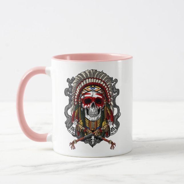 Native American Skull Indian Chief Headdress Mugg (Vänster)