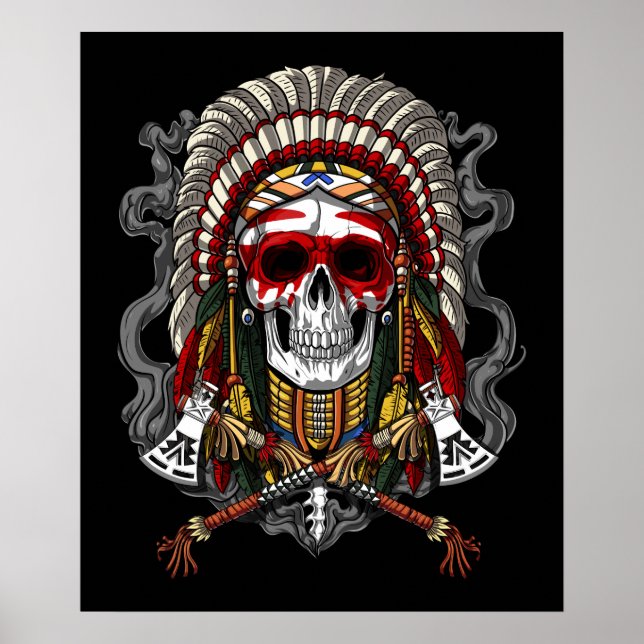 Native American Skull Indian Chief Headdress Poster (Framsidan)