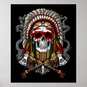 Native American Skull Indian Chief Headdress Poster