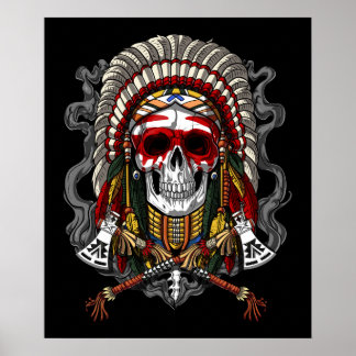 Native American Skull Indian Chief Headdress Poster